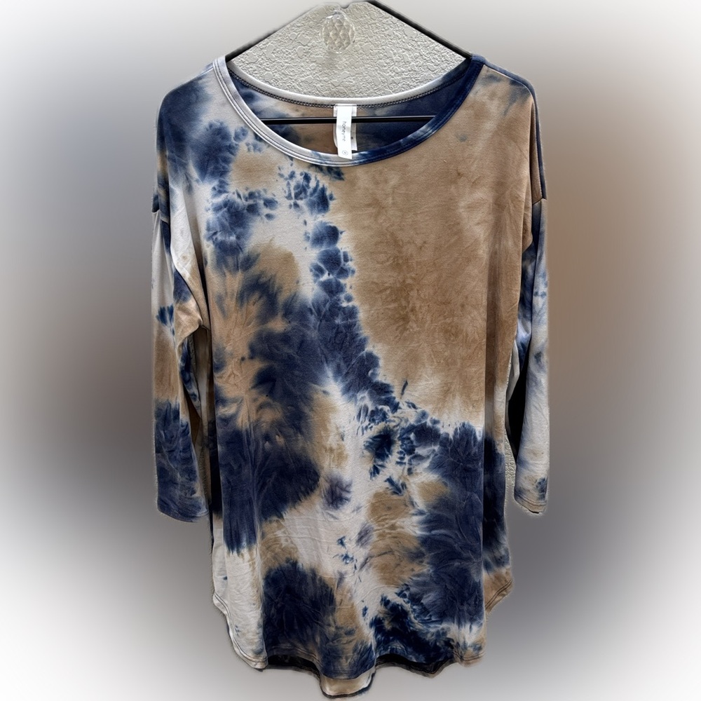 Honeyme | Tie-Dye 3/4 Sleeve Top tunic - Blue and Brown